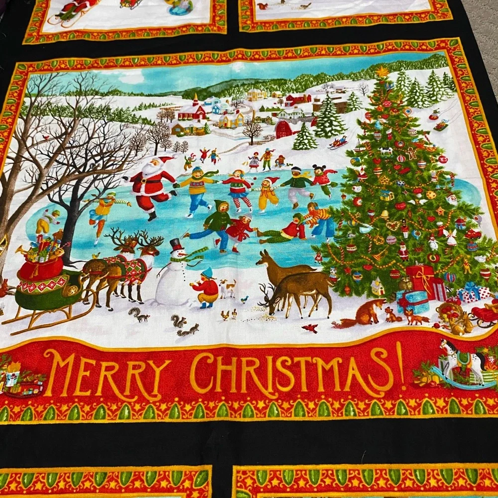 Holiday Christmas Panel by Moda Fabric - Festive Red & Green Scenic Print